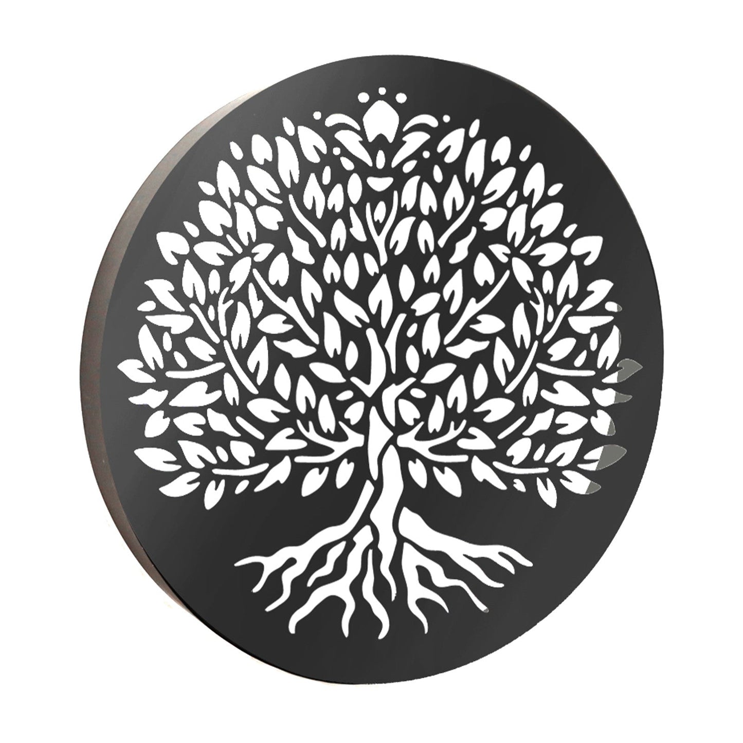 Panneau solaire mural rond en métal à LED, motif arbre de vie, décoration de jardin