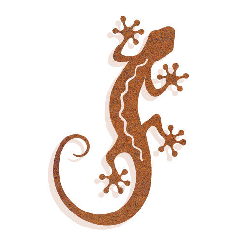Grande silhouette de gecko en métal rouillé - Décoration murale rustique pour l'intérieur et l'extérieur