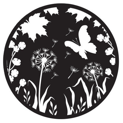Décoration murale en métal avec silhouette de pissenlit et papillon rétroéclairé à l'énergie solaire – Décoration de jardin extérieur
