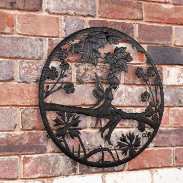 Décoration murale en métal avec silhouette de feuilles de fée rétroéclairée à l'énergie solaire – Décoration de jardin extérieur