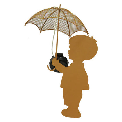 Lumière solaire sur piquet pour décoration de jardin, silhouette de fille, chien, garçon, parapluie, champignon