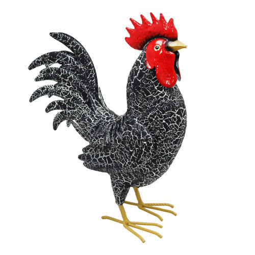 Sculpture de jardin en métal représentant un coq rouge, noir et blanc - Décoration d'extérieur réaliste pour cour de ferme