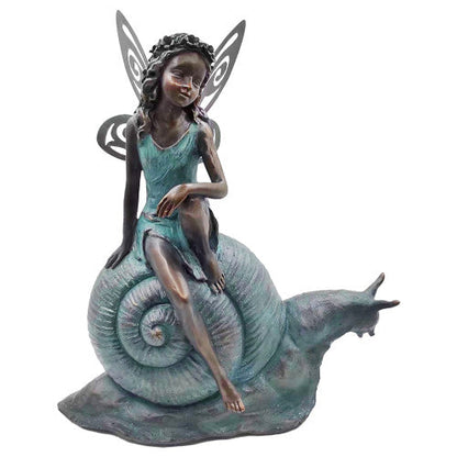 Fée en résine sur escargot ou avec bulle de fleur lumineuse solaire - Sculpture magique pour décoration de jardin intérieur et extérieur