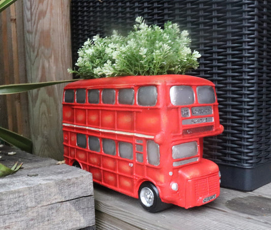 Jardinière en polyrésine résistance au gel pour plantes succulentes de jardin, motif bus londonien