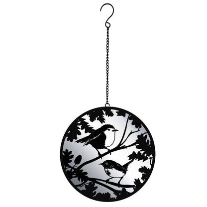 Miroir suspendu en forme de silhouette de rouge-gorge et de troglodyte - Suspension pour arbre à oiseaux noirs