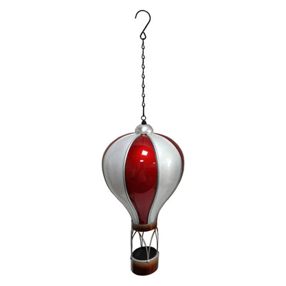 Montgolfière solaire rouge et blanche – Lampe LED suspendue d'extérieur pour décoration de jardin, terrasse et porche
