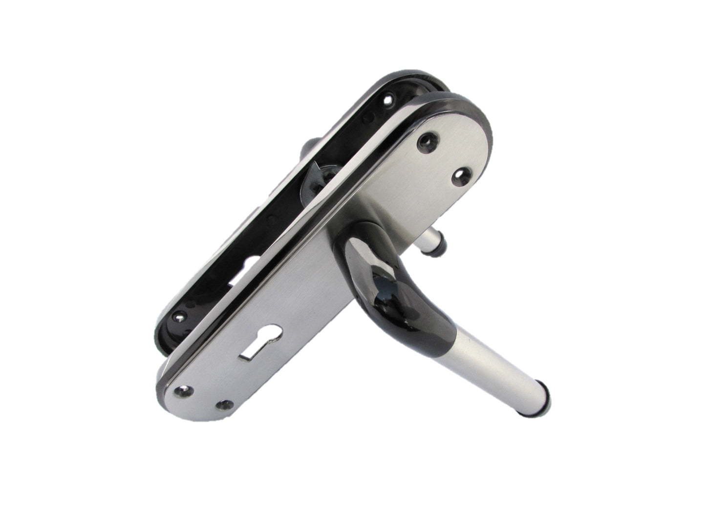 Poignée de porte Marina à levier de verrouillage bicolore - Nickel noir et satiné 