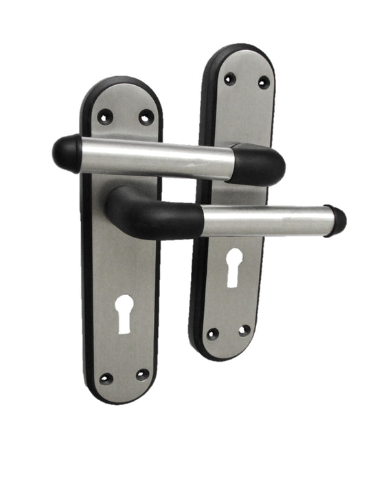 Poignée de porte Marina à levier de verrouillage bicolore - Noir mat et satiné