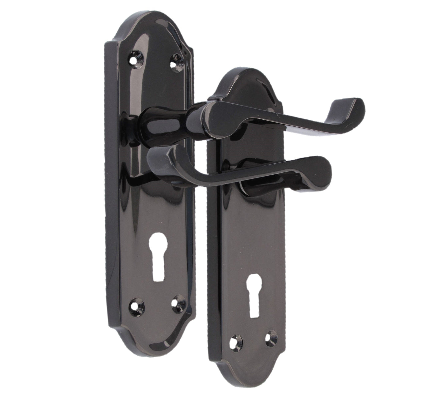 Poignées de porte Ashford multipack, serrure à clé, levier à défilement, nickel noir, 1/4/6 paires