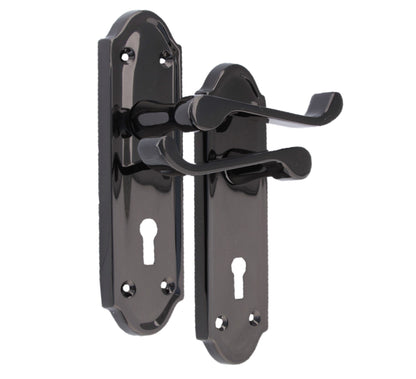 Poignées de porte Ashford multipack, serrure à clé, levier à défilement, nickel noir, 1/4/6 paires