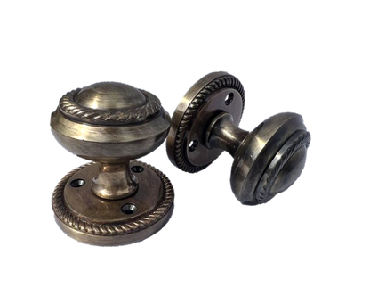 Boutons de porte géorgiens en corde antique, mortaise intérieure, diamètre 63 mm, rosace