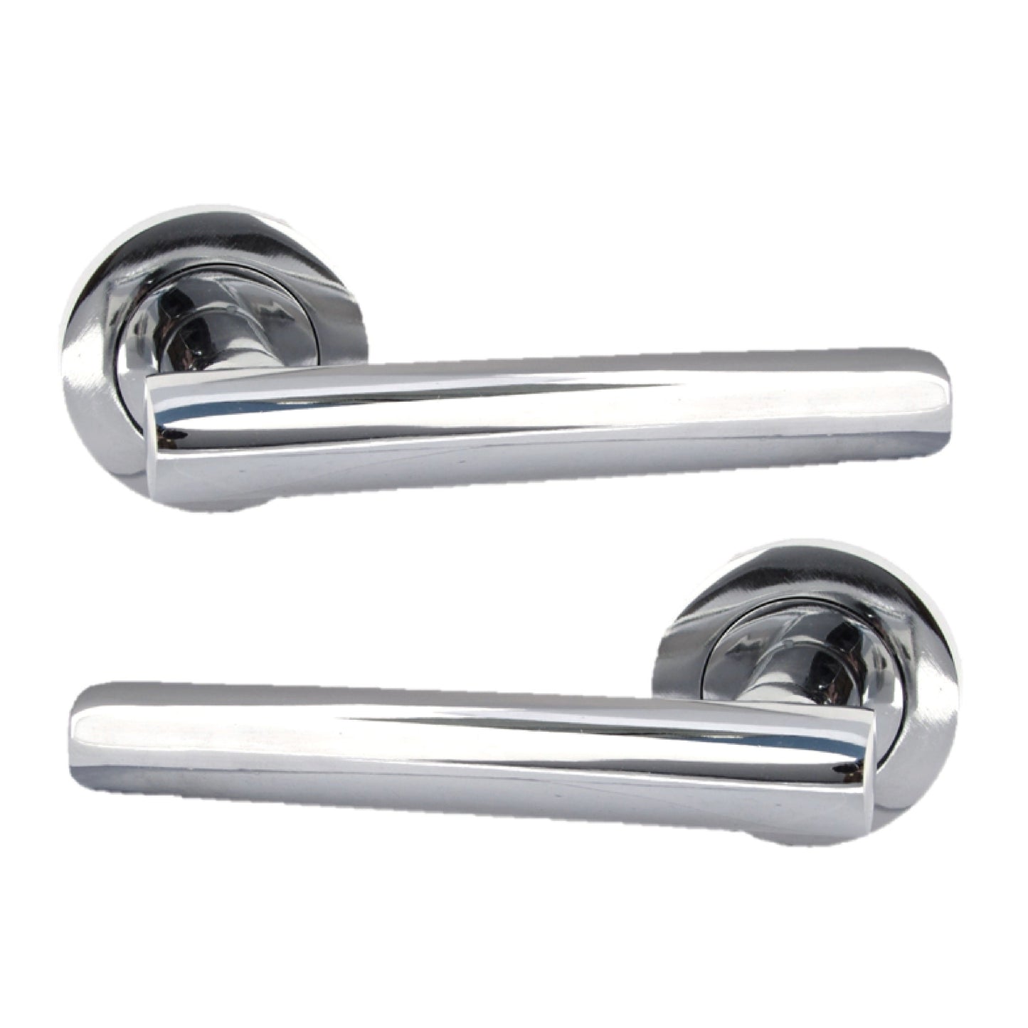 Poignées de porte à levier droit en T sur rosace - Chrome 125 mm