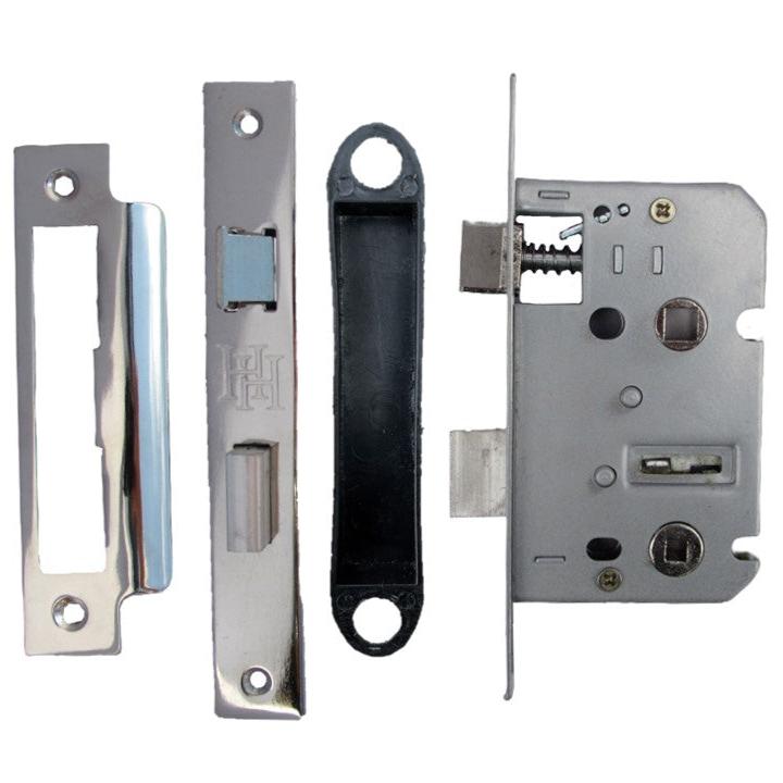Serrure à mortaise pour salle de bain, serrure à guillotine en nickel, 64 mm, pêne traversant, porte de bain réversible