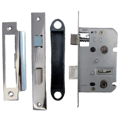 Serrure à mortaise pour salle de bain, serrure à guillotine en nickel, 64 mm, pêne traversant, porte de bain réversible