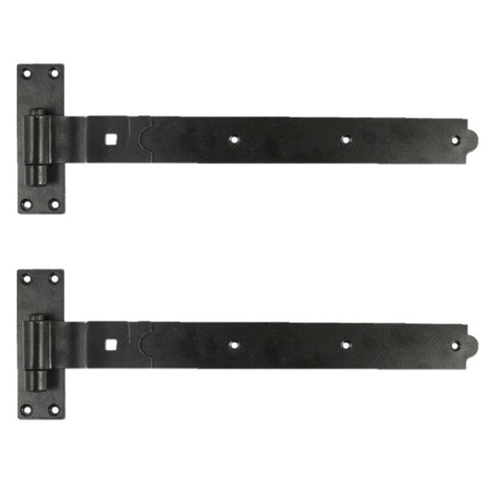 Charnières à crochet et à bande pour portail et garage, charnière coudée de 45 cm (18 po) - 450 mm - Noir - PAIRE 