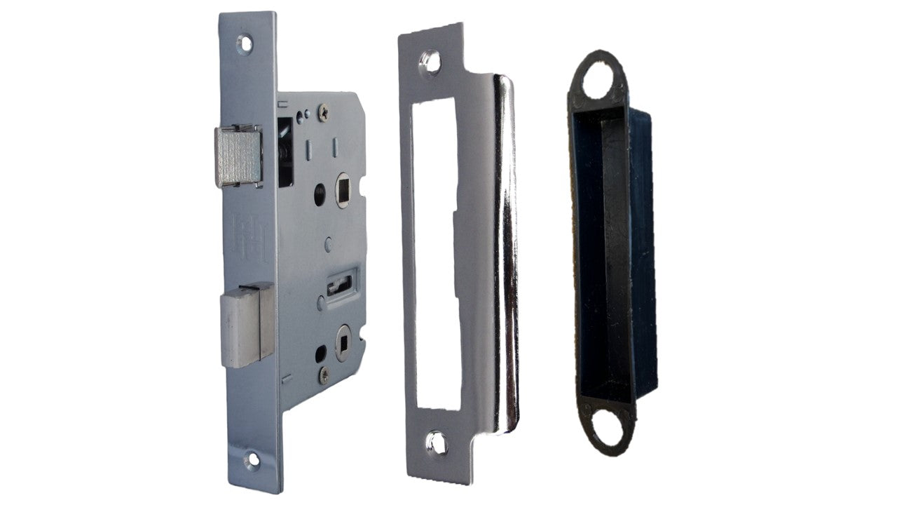 Serrure à mortaise pour salle de bain, serrure à guillotine chromée, 64 mm, pêne traversant, porte de bain réversible