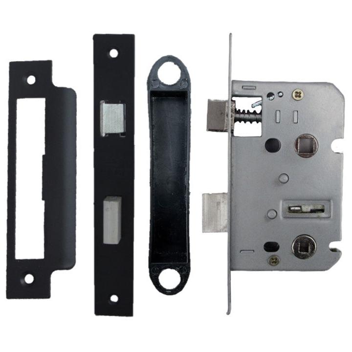 Serrure à mortaise pour salle de bain, noir mat, verrou à guillotine, 6,35 cm, 64 mm, verrou traversant, porte de bain réversible