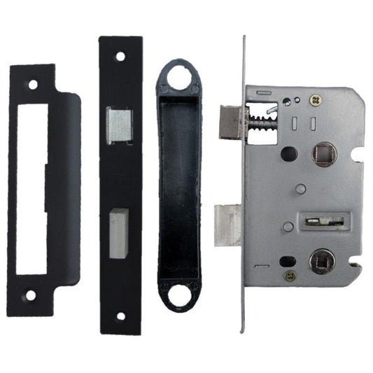 Serrure à mortaise pour salle de bain, noir mat, verrou à guillotine, 6,35 cm, 64 mm, verrou traversant, porte de bain réversible