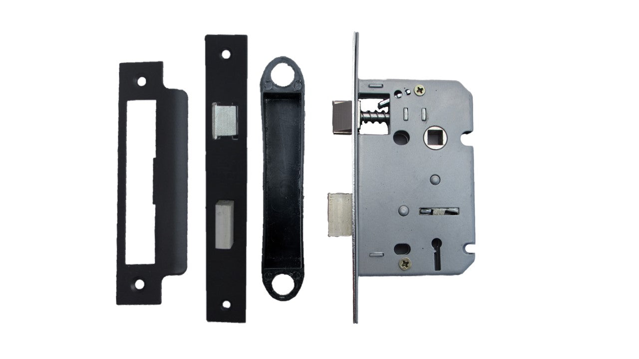 Serrure à mortaise à 3 leviers, noire mate, pour châssis, clé 2,5 po, 64 mm, verrou traversant, poignée de salle de bain réversible