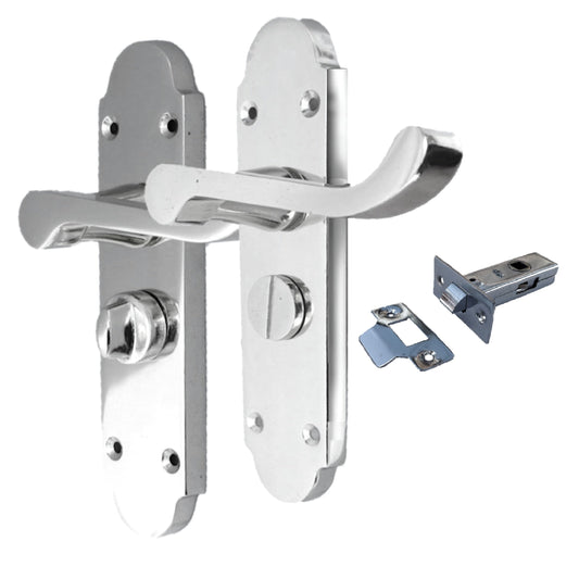 Poignée de porte de salle de bain Epsom avec serrure et loquet tubulaire à levier à défilement - Chrome 
