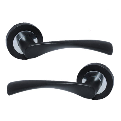 Poignées de porte Astrid à levier rotatif sur rosace Duo, noir mat, chrome, serrure à bouton pour salle de bain, 120 mm