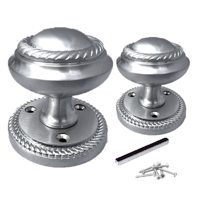 Boutons de porte ronds style géorgien à mortaise - Argent satiné 62 mm