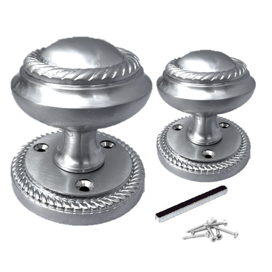 Boutons de porte ronds style géorgien à mortaise - Argent satiné 62 mm
