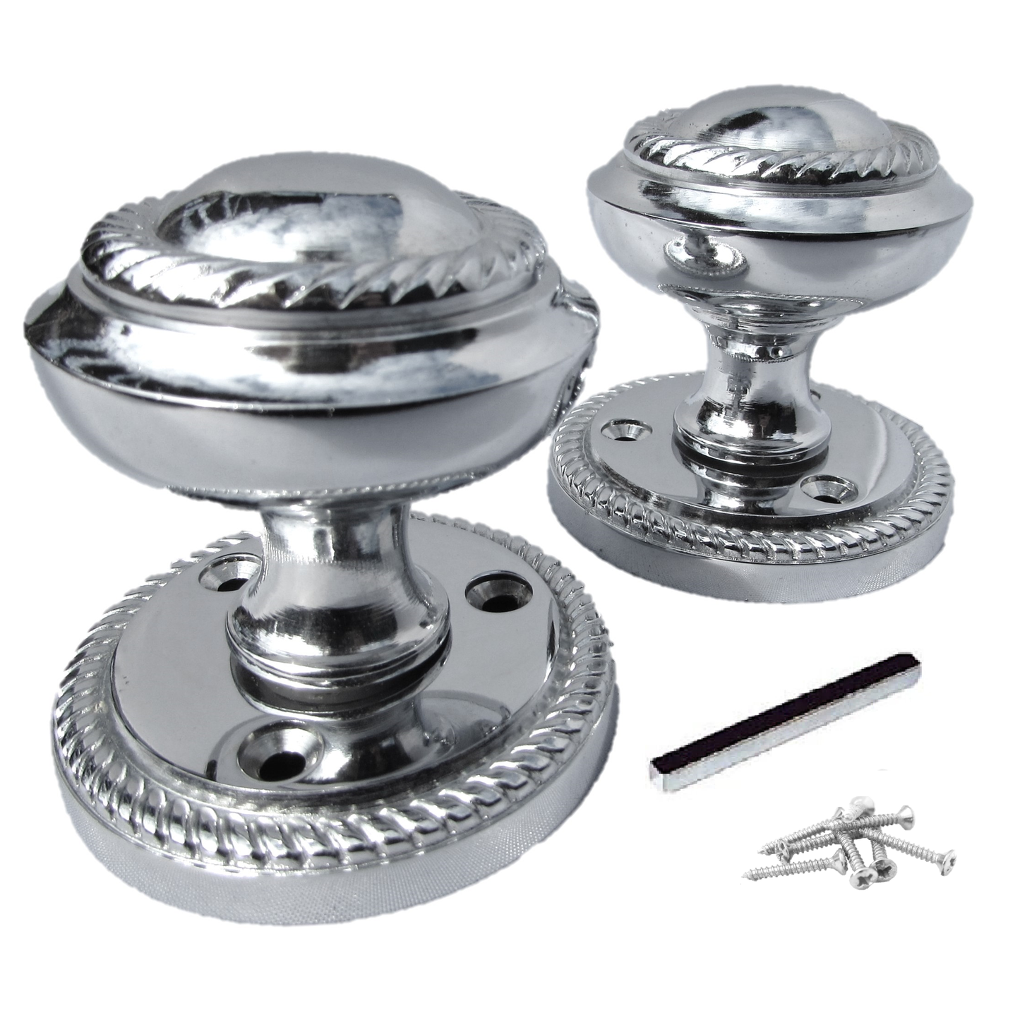Boutons de porte ronds à mortaise style géorgien - Chrome poli 62 mm