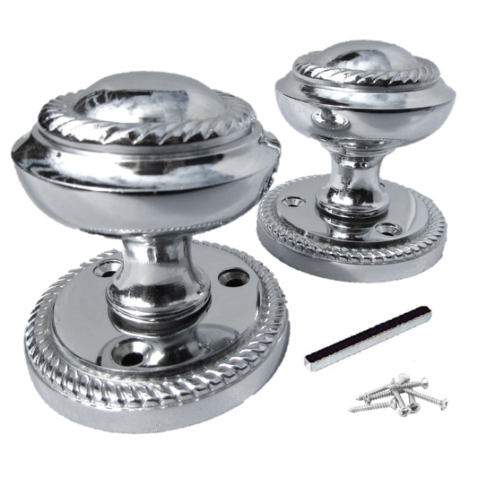Boutons de porte ronds à mortaise style géorgien - Chrome poli 62 mm