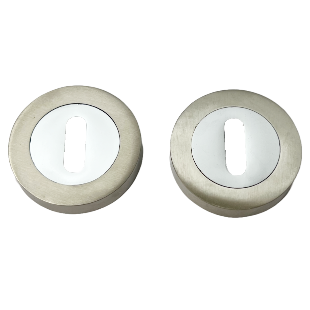 Paire de cache-serrures de serrure à mortaise en chrome et nickel satiné