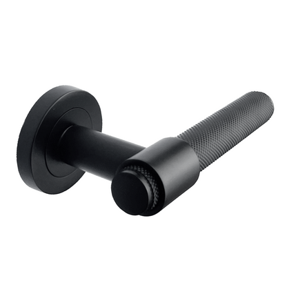 Poignées de porte moletées noir mat, boucle et col, levier sur rosace ronde, poignée de loquet de luxe