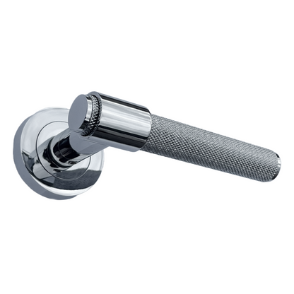 Poignées de porte moletées en chrome poli, boucle et col, levier sur rosace ronde, poignée de loquet de luxe