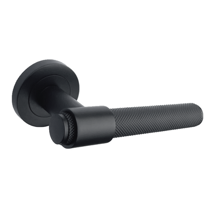 Poignées de porte moletées noir mat, boucle et col, levier sur rosace ronde, poignée de loquet de luxe