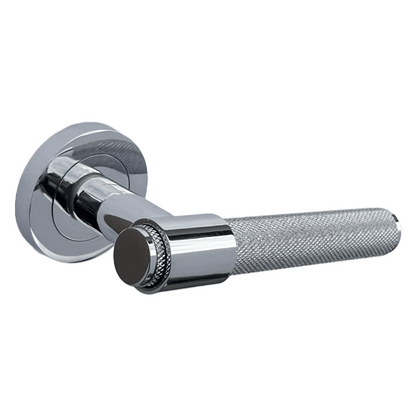Poignées de porte moletées en chrome poli, boucle et col, levier sur rosace ronde, poignée de loquet de luxe