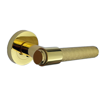 Poignées de porte moletées en laiton poli, boucle et col, levier sur rosace ronde, poignée de loquet de luxe