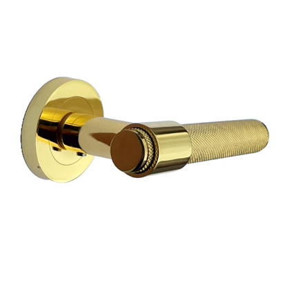 Poignées de porte moletées en laiton poli, boucle et col, levier sur rosace ronde, poignée de loquet de luxe