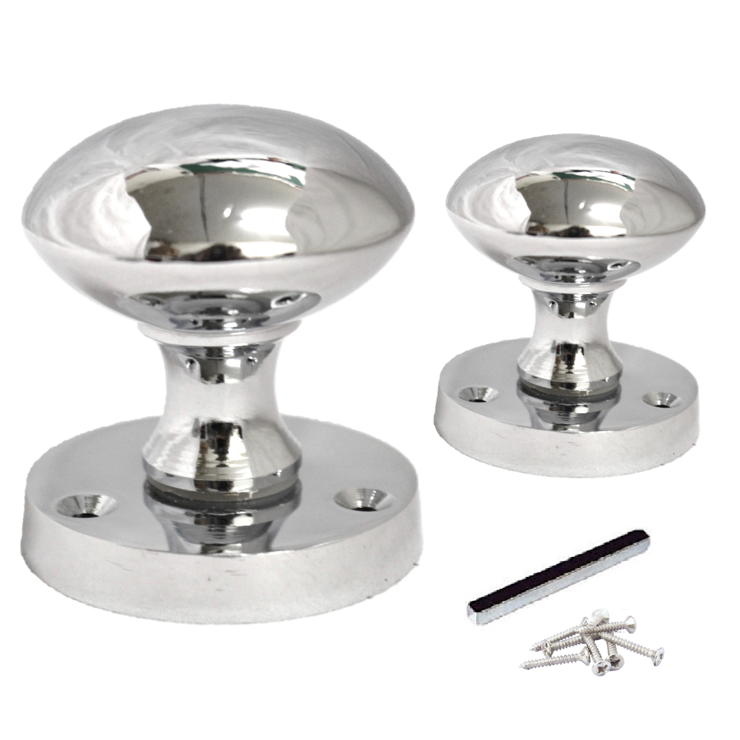 Boutons de porte ronds victoriens à mortaise à ressort - Chrome poli 56 mm