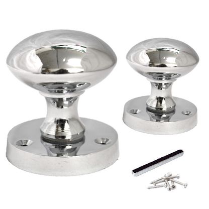 Boutons de porte ronds victoriens à mortaise à ressort - Chrome poli 56 mm
