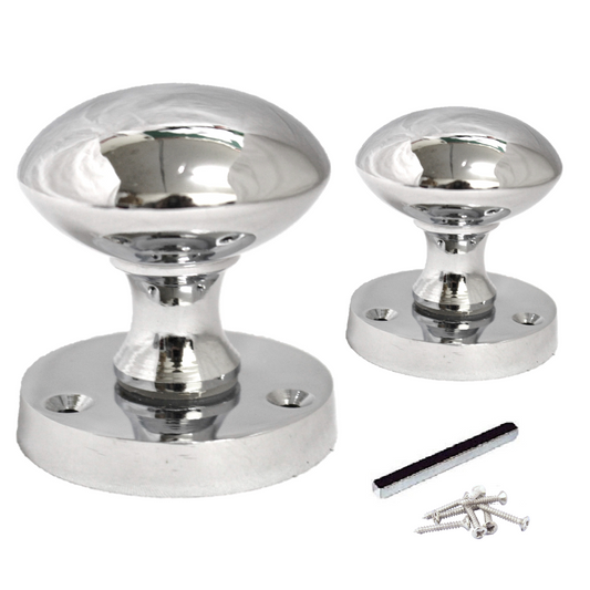 Boutons de porte ronds victoriens à mortaise à ressort - Chrome poli 56 mm