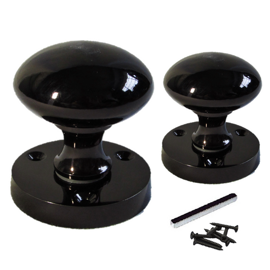 Boutons de porte ronds victoriens à mortaise à ressort - Nickel noir 56 mm