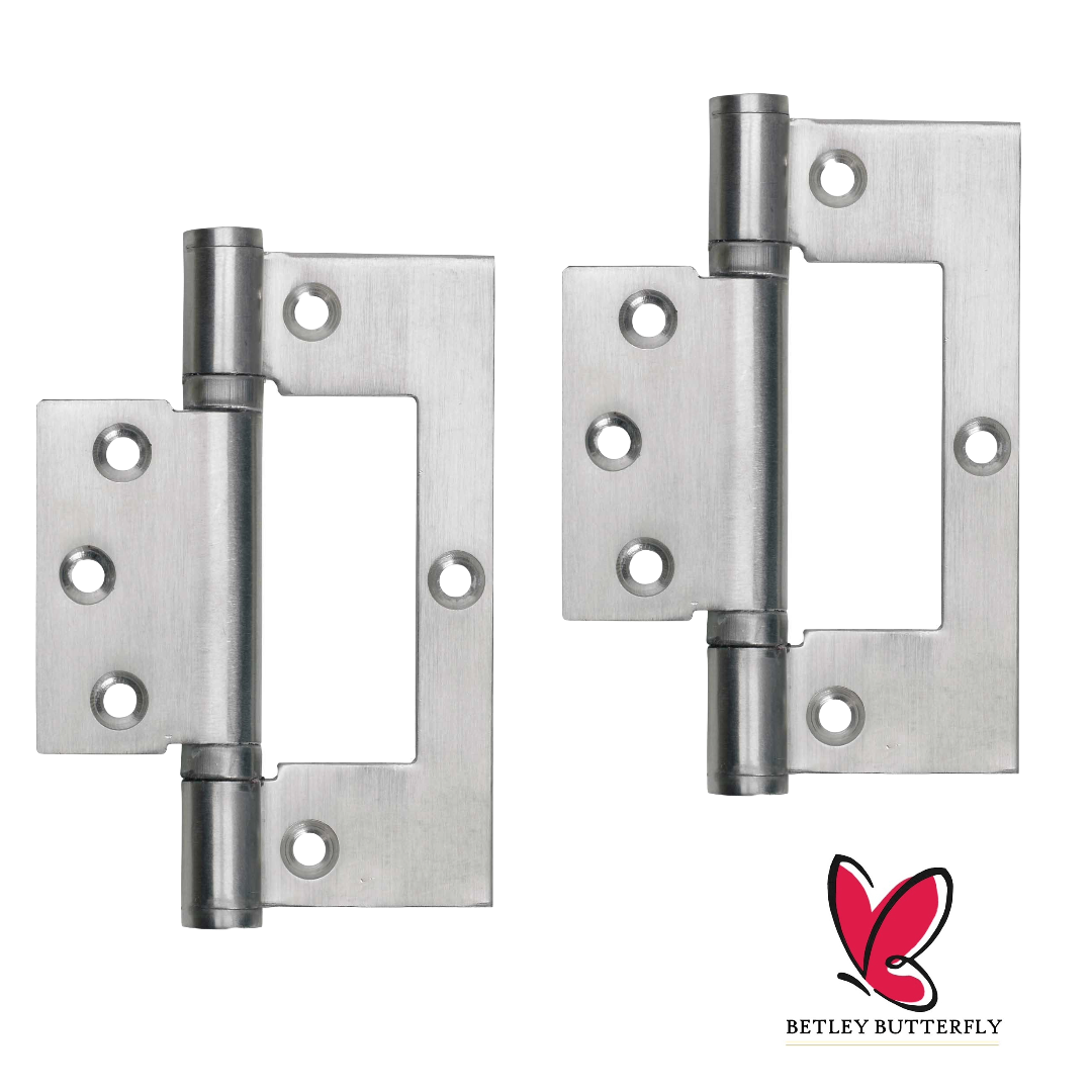 Charnières de 4 pouces en acier inoxydable à roulement à billes pour porte de placard affleurante, chrome satiné 