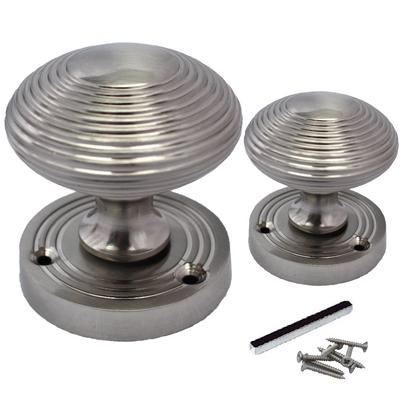 Boutons de porte ronds cannelés à mortaise - Satin 56 mm