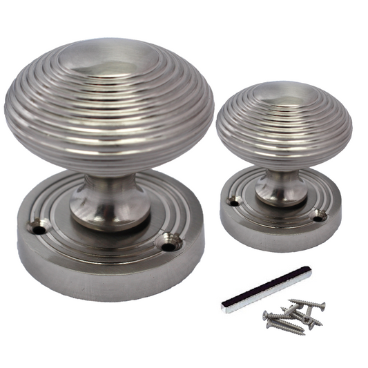 Boutons de porte ronds cannelés à mortaise - Satin 56 mm