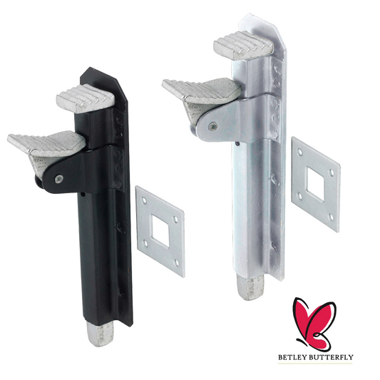 Verrou à pédale robuste de 200 mm pour portail de garage, abri de jardin, zinc noir