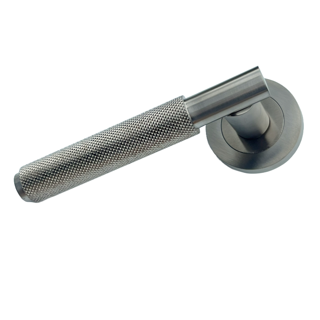 Poignées de porte moletées tournantes à levier satiné sur rosace ronde, poignée de loquet de luxe