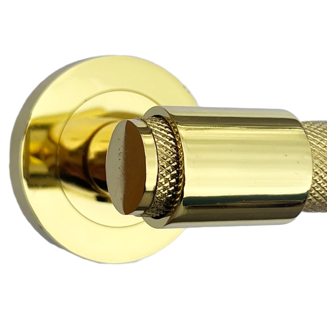 Poignées de porte moletées en laiton poli, boucle et col, levier sur rosace ronde, poignée de loquet de luxe