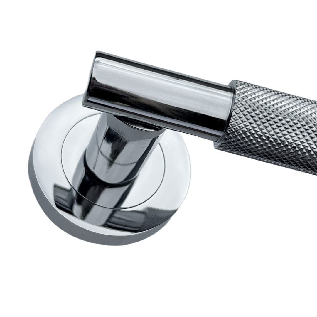 Poignées de porte moletées tournantes en chrome poli, levier sur rosace ronde, poignée de loquet de luxe