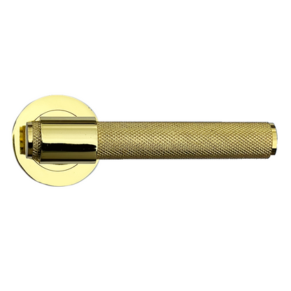 Poignées de porte moletées en laiton poli, boucle et col, levier sur rosace ronde, poignée de loquet de luxe