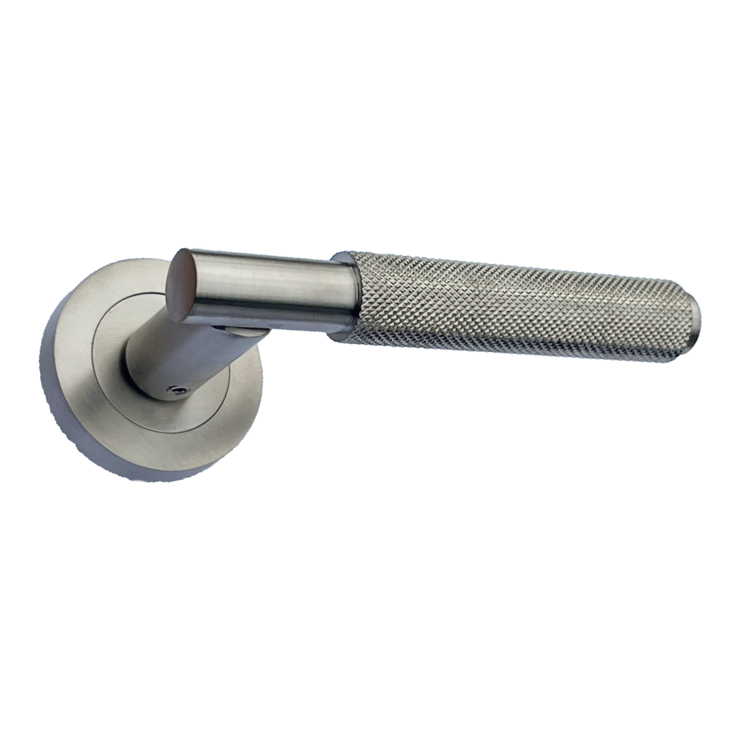 Poignées de porte moletées tournantes à levier satiné sur rosace ronde, poignée de loquet de luxe