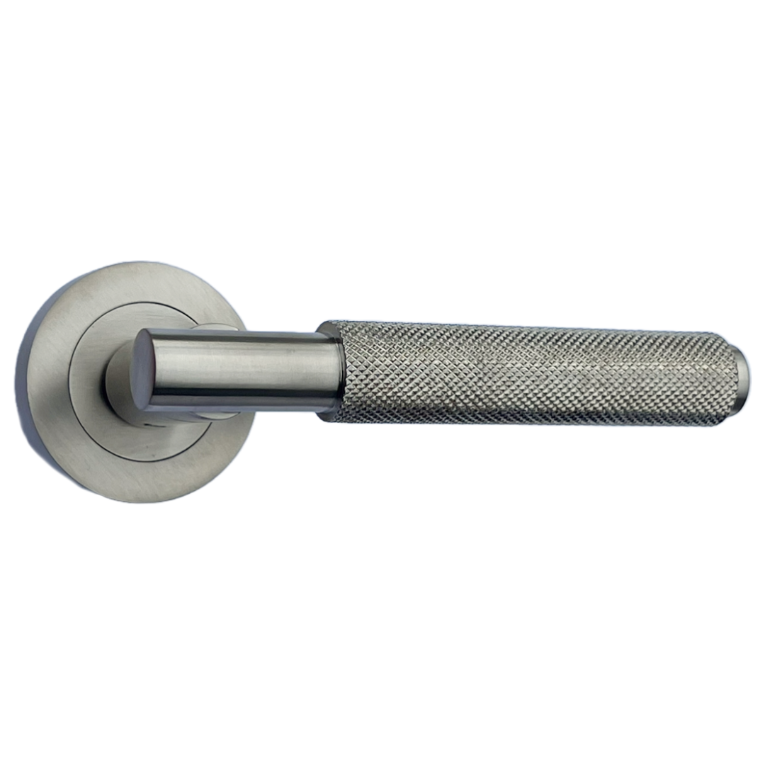 Poignées de porte moletées tournantes à levier satiné sur rosace ronde, poignée de loquet de luxe